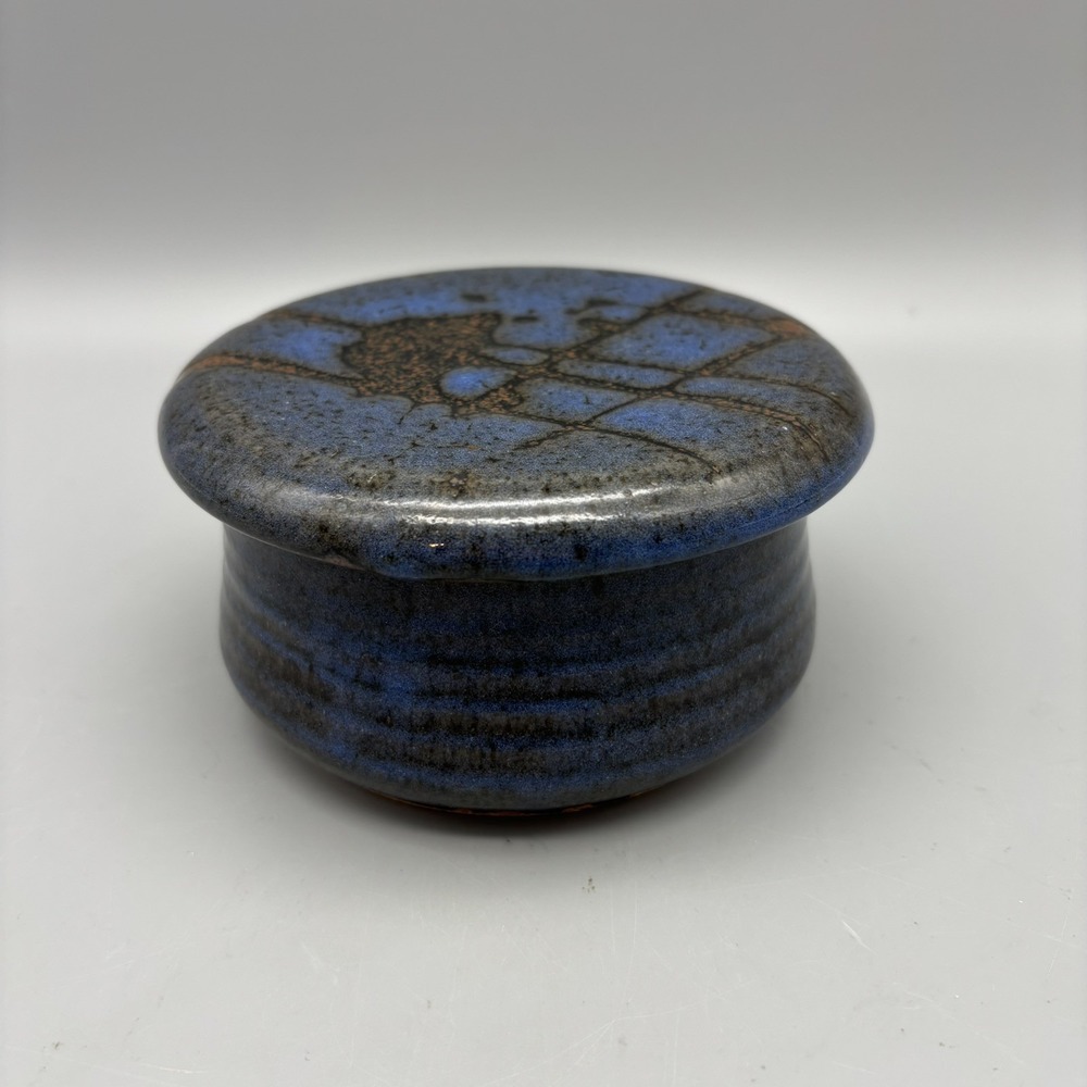 Studio Art‎ Pottery Stoneware Butter Bell French Crock Blue Tones Artist Signed
